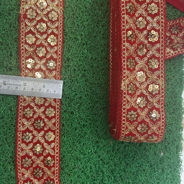 Premium Red Embroidery Lace with Golden Zari Work – 9 Meter Roll
