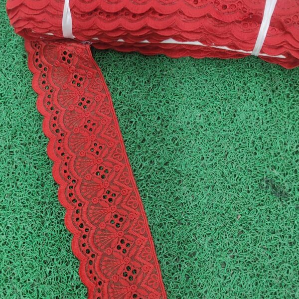Designer Red Organza Cutwork Lace – 20 Meter