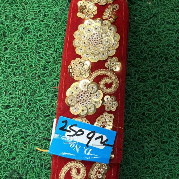Premium Red Embroidery Lace with Heavy Golden Sequin Floral Work – 9 Meter Roll