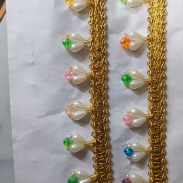 Multicolor Crystal Pearl Drop Hanging Lace – 8 Meter