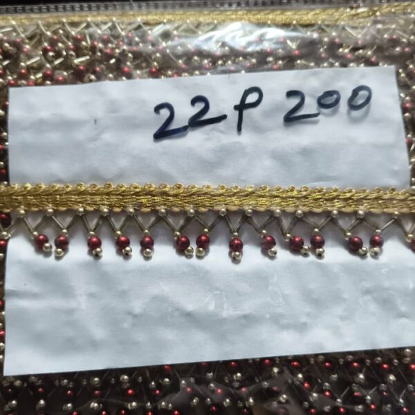 Golden Maroon Pearl Hanging Designer Lace – 8 Meter
