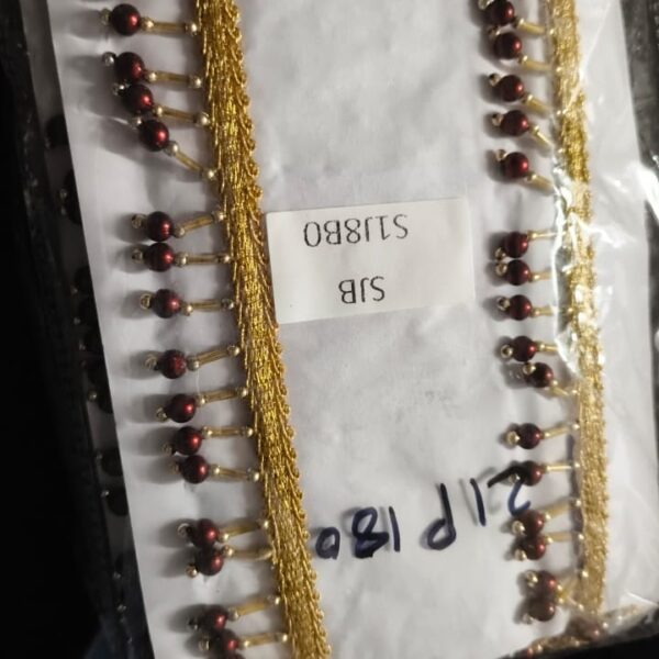 Golden Maroon Twin Pearl Drop Lace – 8 Meter