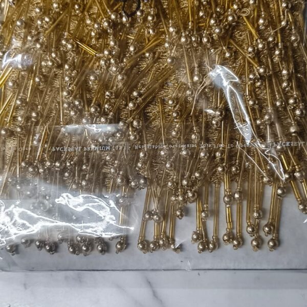 Golden Metallic Pearl Tassel Designer Lace – 8 Meter