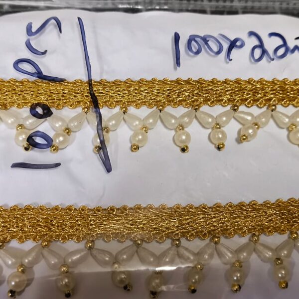 Golden White Pearl Hanging Designer Lace – 8 Meter