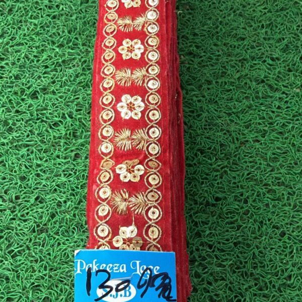 Premium Red Embroidery Lace with Golden Floral & Sequin Work – 9 Meter Roll