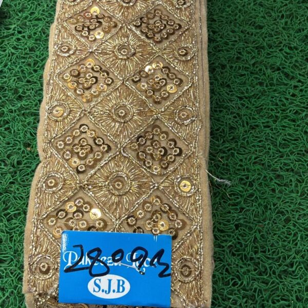 Premium Gold Embroidery Lace with Sequin Diamond Pattern – 9 Meter Roll