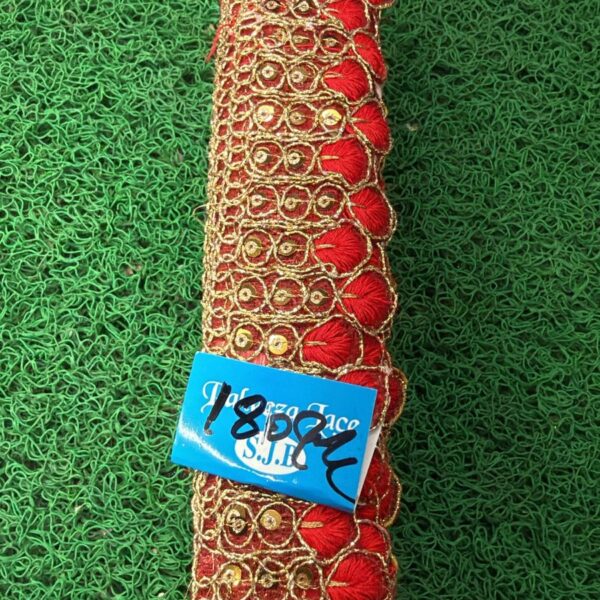 Premium Red & Maroon Embroidery Lace with Golden Sequin Work – 9 Meter Roll