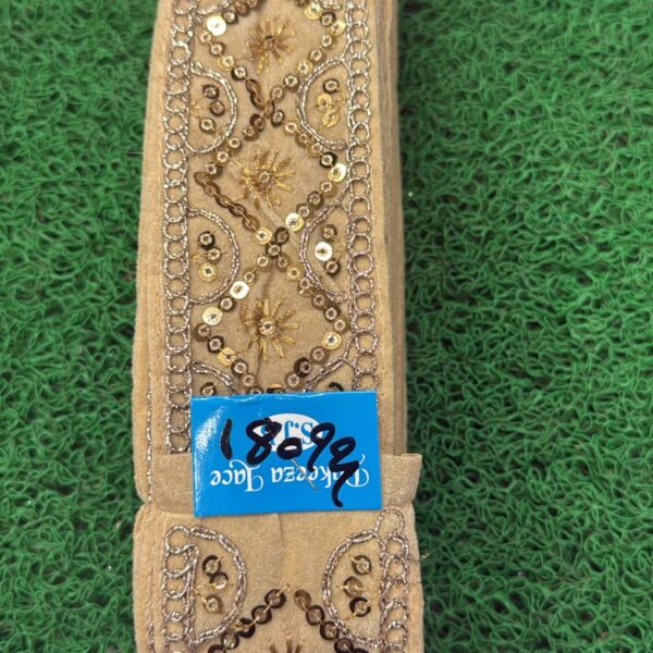 Premium Beige Embroidery Lace with Golden Sequin Diamond Pattern – 9 Meter Roll