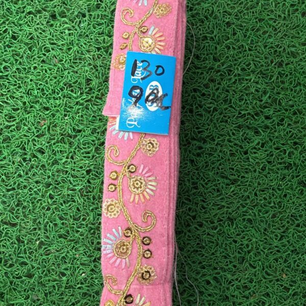 Premium Pink Embroidery Lace with Multicolor Floral & Golden Sequin Work – 9 Meter Roll