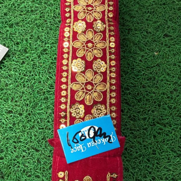 Premium Red Embroidery Lace with Golden Floral & Sequin Work – 9 Meter Roll