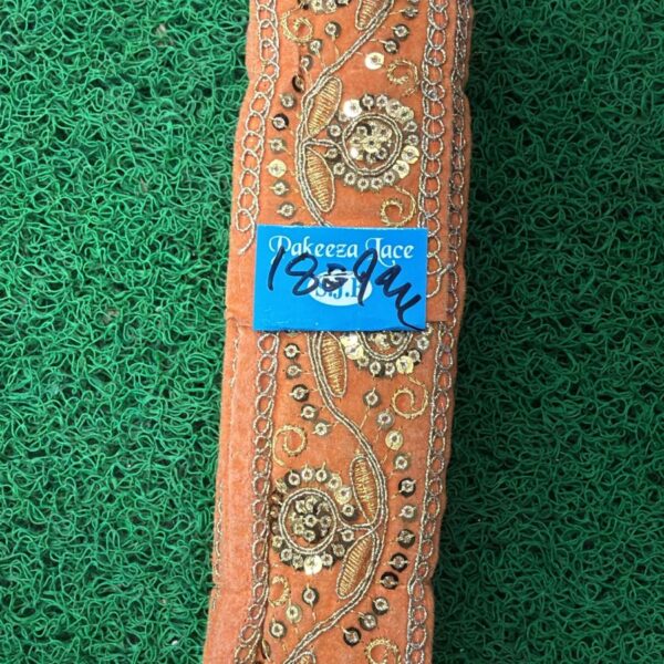 Premium Peach Embroidery Lace with Golden Floral & Sequin Work – 9 Meter Roll