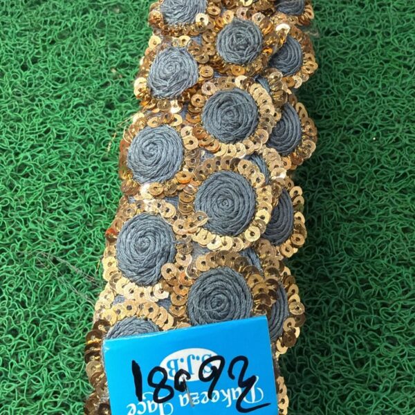 Premium Gold Sequin Embroidery Lace with Circular Design – 9 Meter Roll