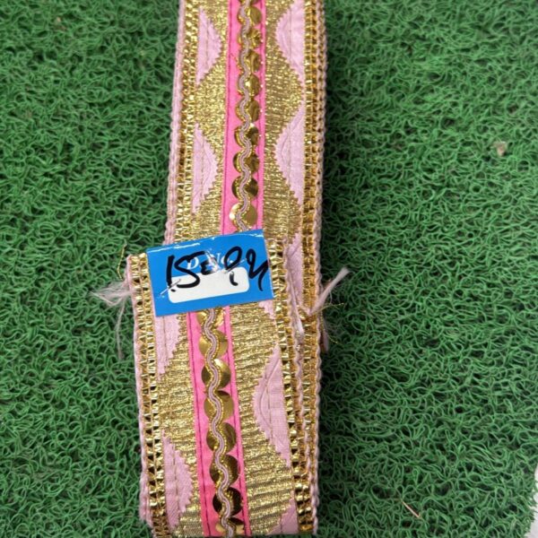 Designer Fancy Lace with Golden Zigzag & Pink Ribbon Pattern – 9 Meter Roll