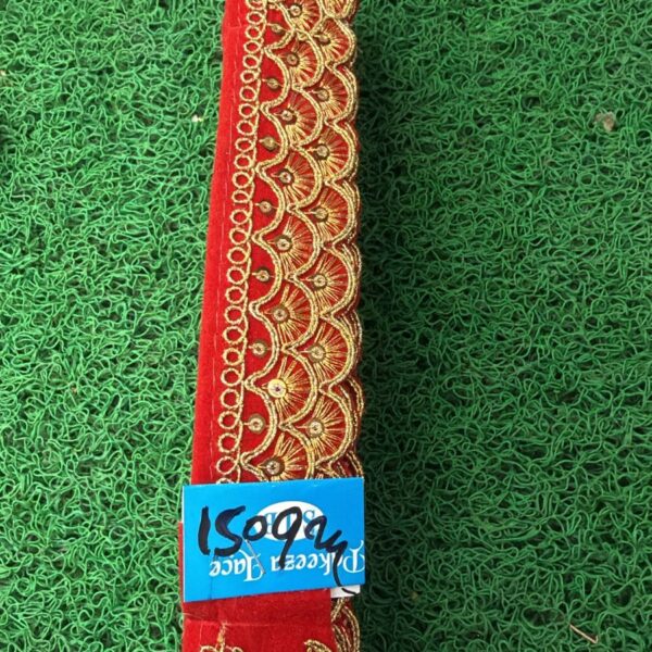 Designer Border Lace with Golden Scallop & Sequin Work – 9 Meter Roll