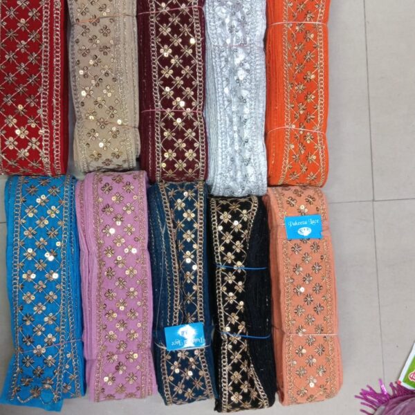 Diamond Sequence Embroidery Velvet Lace – 9 Meter