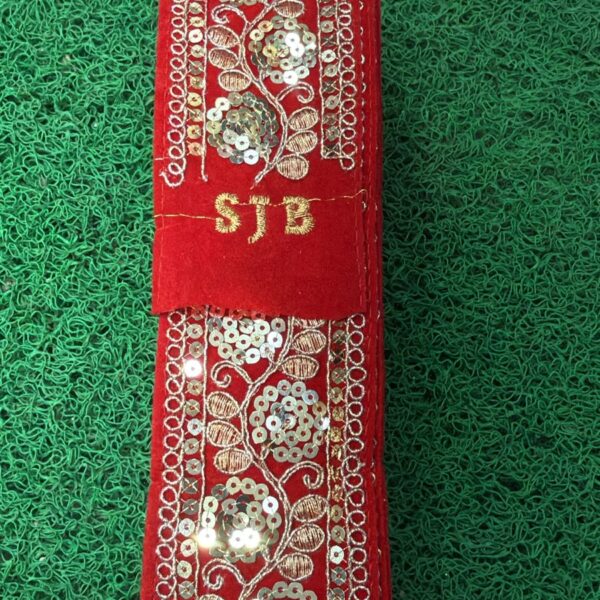 Designer Red Lace with Heavy Sequin & Golden Zari Work – 2.5 Inch