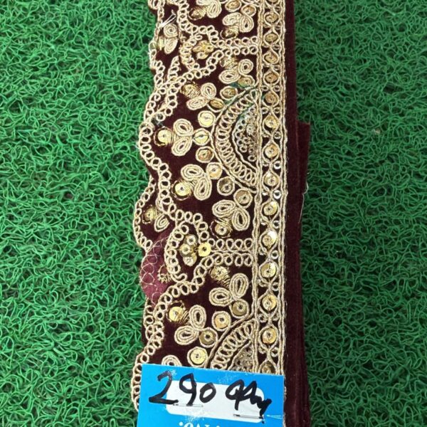 Premium Maroon Embroidery Lace with Golden Zari & Sequin Work – 9 Meter Roll
