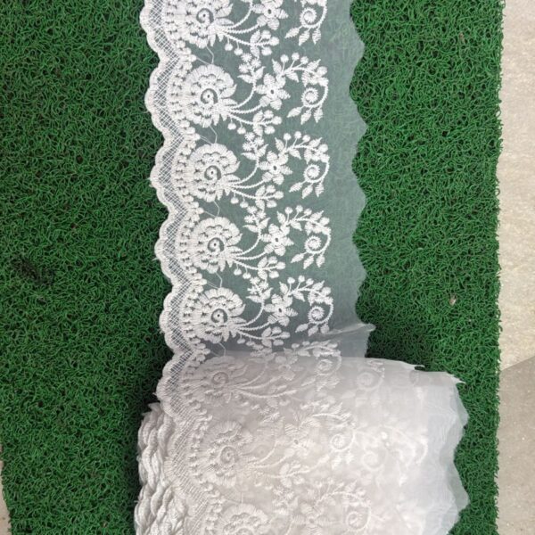 Premium White Organza Floral Embroidery Lace – 20 Meter