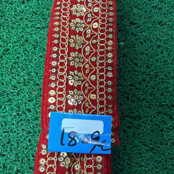 Premium Red Embroidery Lace with Golden Sequin & Chain Pattern – 9 Meter Roll