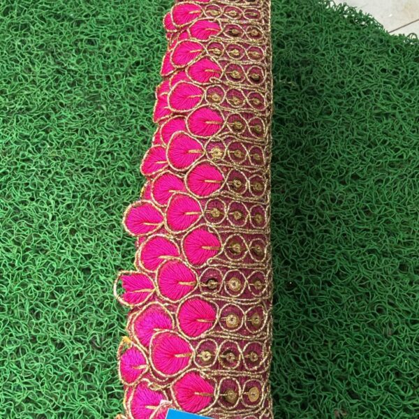 Premium Pink & Maroon Embroidery Lace with Golden Sequin Work – 9 Meter Roll
