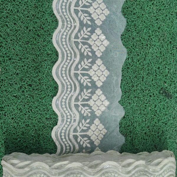 Premium Ivory Organza Wave Floral Lace – 20 Meter