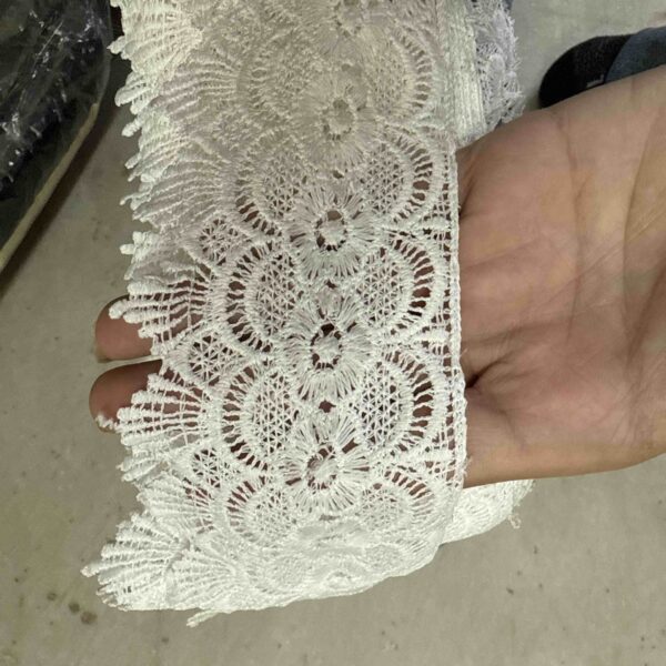 White Broad Floral Embroidery Designer Lace – 20 Meter