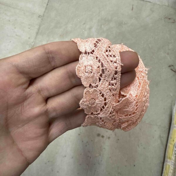 Peach Broad Floral Designer Lace – 8 Meter