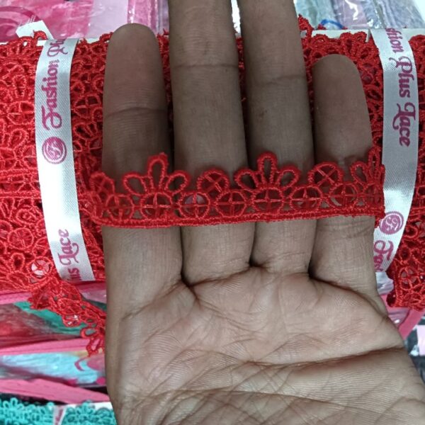 Red Floral Net Cutwork Designer Lace – 20 Meter